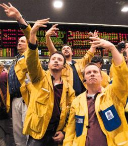 Commodities traders at the Chicago Board of Trade