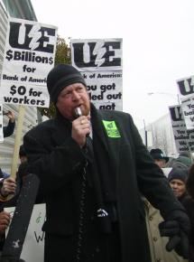 Richard Berg outside worker-occupied Republic Windows and Doors in December 2008