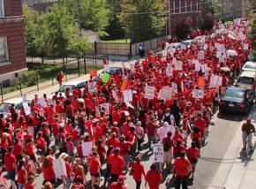 Striking Chicago teachers turn the West Side streets into a river of red